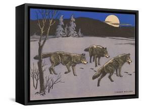 Woodcut of Timber Wolves-null-Framed Stretched Canvas