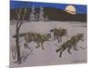 Woodcut of Timber Wolves-null-Mounted Art Print