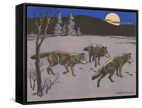 Woodcut of Timber Wolves-null-Framed Stretched Canvas