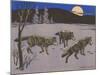 Woodcut of Timber Wolves-null-Mounted Art Print