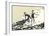 Woodcut of Two Surfers-null-Framed Art Print