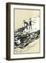 Woodcut of Two Surfers-null-Framed Art Print