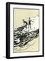 Woodcut of Two Surfers-null-Framed Art Print