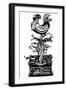 Woodcut Rooster Crowing Emerging from a Typewriter for Waking News-Jef Thompson-Framed Art Print