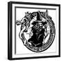 Woodcut Style Image of a Wizard in a an Encircling Dragon-Jef Thompson-Framed Art Print