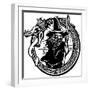 Woodcut Style Image of a Wizard in a an Encircling Dragon-Jef Thompson-Framed Art Print