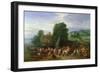 Wooded Coastal Landscape with Many Peasants and Travellers at a Landing Stage, a Village Beyond-Theobald Michau-Framed Giclee Print