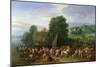 Wooded Coastal Landscape with Many Peasants and Travellers at a Landing Stage, a Village Beyond-Theobald Michau-Mounted Giclee Print