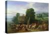 Wooded Coastal Landscape with Many Peasants and Travellers at a Landing Stage, a Village Beyond-Theobald Michau-Stretched Canvas