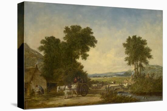 Wooded Country Landscape with Figures in a Cart, C.1855 (Oil on Canvas)-Alfred Vickers-Stretched Canvas