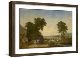 Wooded Country Landscape with Figures in a Cart, C.1855 (Oil on Canvas)-Alfred Vickers-Framed Giclee Print