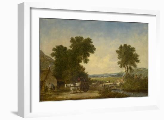 Wooded Country Landscape with Figures in a Cart, C.1855 (Oil on Canvas)-Alfred Vickers-Framed Giclee Print