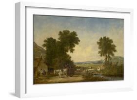 Wooded Country Landscape with Figures in a Cart, C.1855 (Oil on Canvas)-Alfred Vickers-Framed Giclee Print