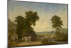 Wooded Country Landscape with Figures in a Cart, C.1855 (Oil on Canvas)-Alfred Vickers-Mounted Giclee Print