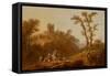 Wooded Hilly Landscape with Peasants-Jean Baptiste Pillement-Framed Stretched Canvas