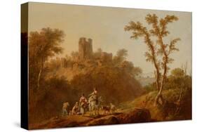 Wooded Hilly Landscape with Peasants-Jean Baptiste Pillement-Stretched Canvas