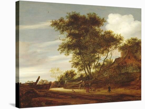 Wooded landscape with children playing on the road by a cottage, 1658-Salomon van Ruisdael or Ruysdael-Stretched Canvas