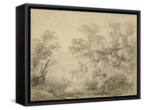 Wooded Landscape with Donkey and Figures, C.1759 (Graphite on Paper)-Thomas Gainsborough-Framed Stretched Canvas