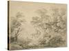 Wooded Landscape with Donkey and Figures, C.1759 (Graphite on Paper)-Thomas Gainsborough-Stretched Canvas