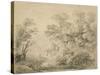 Wooded Landscape with Donkey and Figures, C.1759 (Graphite on Paper)-Thomas Gainsborough-Stretched Canvas