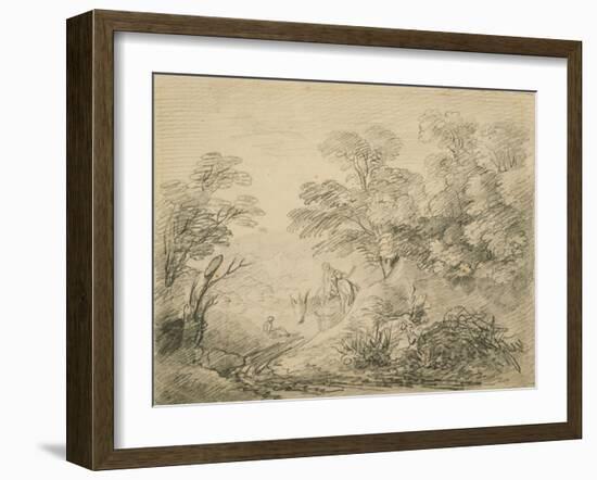 Wooded Landscape with Donkey and Figures, C.1759 (Graphite on Paper)-Thomas Gainsborough-Framed Giclee Print