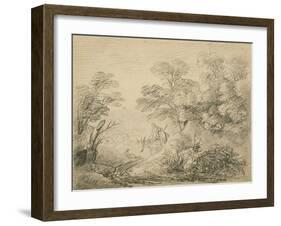 Wooded Landscape with Donkey and Figures, C.1759 (Graphite on Paper)-Thomas Gainsborough-Framed Giclee Print