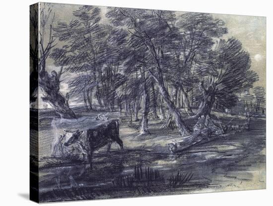 Wooded Landscape with Figures and Cattle at a Pool, C.1778-Thomas Gainsborough-Stretched Canvas
