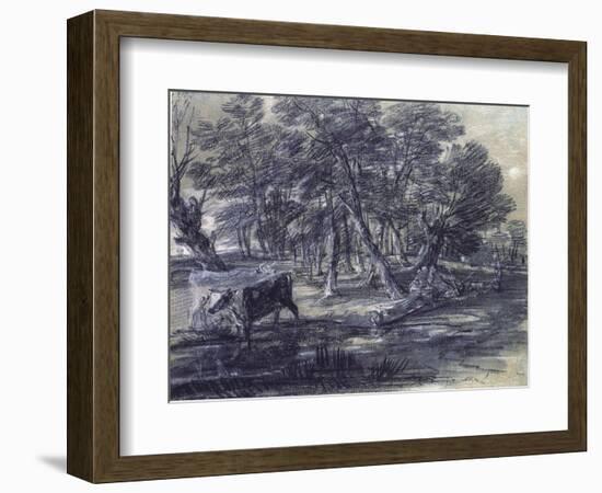 Wooded Landscape with Figures and Cattle at a Pool, C.1778-Thomas Gainsborough-Framed Giclee Print