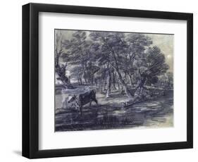 Wooded Landscape with Figures and Cattle at a Pool, C.1778-Thomas Gainsborough-Framed Giclee Print