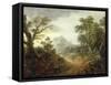 Wooded Landscape with Figures, Bridge, Donkeys, Distant Buildings and Mountain-Thomas Gainsborough-Framed Stretched Canvas
