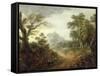 Wooded Landscape with Figures, Bridge, Donkeys, Distant Buildings and Mountain-Thomas Gainsborough-Framed Stretched Canvas
