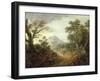 Wooded Landscape with Figures, Bridge, Donkeys, Distant Buildings and Mountain-Thomas Gainsborough-Framed Giclee Print