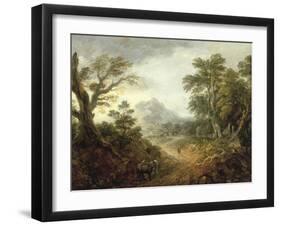 Wooded Landscape with Figures, Bridge, Donkeys, Distant Buildings and Mountain-Thomas Gainsborough-Framed Giclee Print