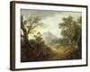 Wooded Landscape with Figures, Bridge, Donkeys, Distant Buildings and Mountain-Thomas Gainsborough-Framed Giclee Print