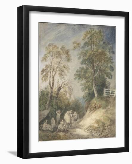 Wooded Landscape with Gypsy Encampment, C.1760-65 (W/C and Gouache over Pencil and Chalk on Paper)-Thomas Gainsborough-Framed Giclee Print