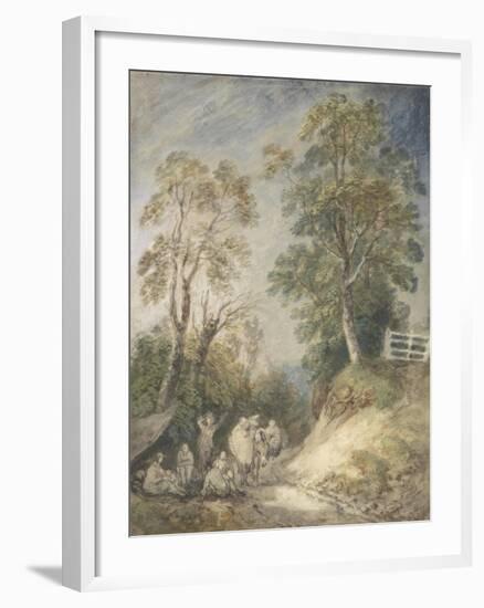 Wooded Landscape with Gypsy Encampment, C.1760-65 (W/C and Gouache over Pencil and Chalk on Paper)-Thomas Gainsborough-Framed Giclee Print