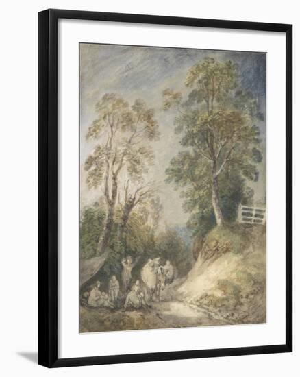 Wooded Landscape with Gypsy Encampment, C.1760-65 (W/C and Gouache over Pencil and Chalk on Paper)-Thomas Gainsborough-Framed Giclee Print