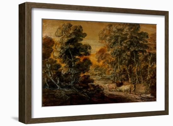 Wooded Landscape with Herdsman and Cattle, C.1770 (Black and White Chalk, Varnished)-Thomas Gainsborough-Framed Giclee Print