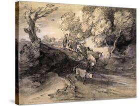 Wooded Landscape with Herdsman and Cattle, C.1775-Thomas Gainsborough-Stretched Canvas