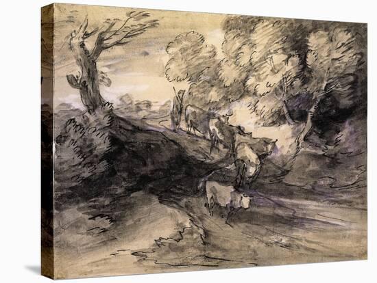 Wooded Landscape with Herdsman and Cattle, C.1775-Thomas Gainsborough-Stretched Canvas