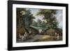 Wooded Landscape With Horses Carts And To The Market Attracting Farmers Wood Print-Pieter Brueghel the Younger-Framed Premium Giclee Print