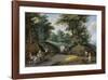 Wooded Landscape With Horses Carts And To The Market Attracting Farmers Wood Print-Pieter Brueghel the Younger-Framed Premium Giclee Print