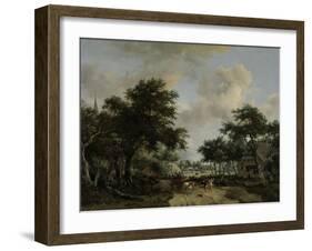 Wooded Landscape with Merrymakers in a Cart-Meindert Hobbema-Framed Art Print