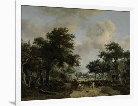 Wooded Landscape with Merrymakers in a Cart-Meindert Hobbema-Framed Art Print