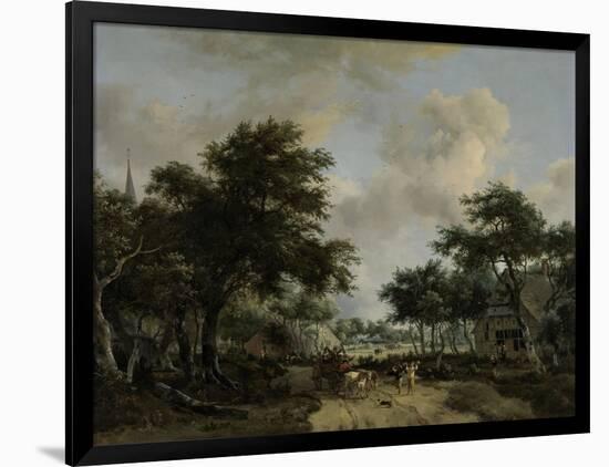 Wooded Landscape with Merrymakers in a Cart-Meindert Hobbema-Framed Art Print