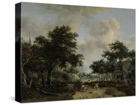 Wooded Landscape with Merrymakers in a Cart-Meindert Hobbema-Stretched Canvas