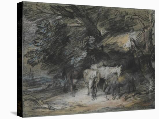 Wooded Landscape with Peasant Asleep and Horses Outside a Shed-Thomas Gainsborough-Stretched Canvas