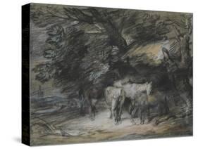 Wooded Landscape with Peasant Asleep and Horses Outside a Shed-Thomas Gainsborough-Stretched Canvas