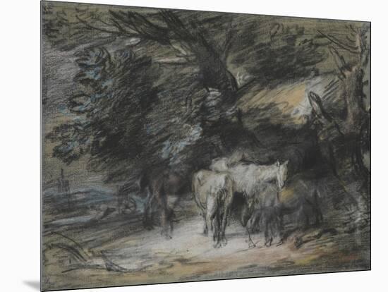 Wooded Landscape with Peasant Asleep and Horses Outside a Shed-Thomas Gainsborough-Mounted Giclee Print