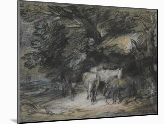 Wooded Landscape with Peasant Asleep and Horses Outside a Shed-Thomas Gainsborough-Mounted Giclee Print